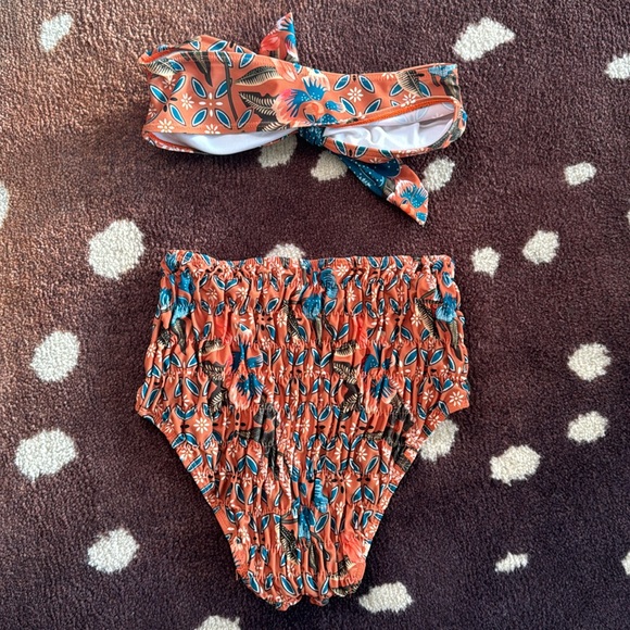Strapless Orange Floral Print Bikini - Picture 4 of 6
